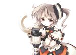  ahoge akari_(magical_cannon_wars) blush grey_hair hair_ornament magical_cannon_wars magical_girl nanaroku_(fortress76) official_art red_eyes side_ponytail skirt smile solo 