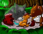  bubble_kitten17 canine cub cute ear_piercing earring egg eyes_closed father feather_(artist) feather_(character) feather_chibika feathers feline female forest fur grey grey_fur kitten male mammal mother parent piercing traditional_media tree wings wolf wood young 