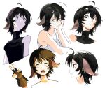  animal_ears black_hair camisole fingerless_gloves gloves highres jitome original pale_skin sanpaku short_hair sleeveless sleeveless_turtleneck turtleneck v white_camisole yonq98 