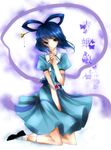  blue_eyes blue_hair finger_to_mouth hair_ornament hair_rings hair_stick highres kaku_seiga kneeling r_murasaki short_hair solo touhou 