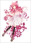  alternate_color bad_id bad_pixiv_id blush boots bow cross-laced_footwear flower gears hair_bow lace-up_boots long_hair no_hat no_headwear patchouli_knowledge pink_eyes pink_hair smile solo tapa thighhighs touhou zettai_ryouiki 