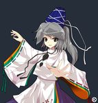  alphes_(style) grey_hair hat japanese_clothes kaoru_(gensou_yuugen-an) mononobe_no_futo parody ponytail solo style_parody touhou wide_sleeves 