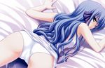  absurdres ass bed_sheet blue_eyes blue_hair fumio_(ura_fmo) highres hoshiuta long_hair looking_back lying panties solo top-down_bottom-up underwear white_panties yamabuki_renge 