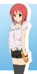  belt casual frown fukuoka_katsumi green_eyes ichigo_(fukuoka_katsumi) original red_hair short_hair shorts solo thighhighs 