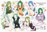  6+girls absurdres alternate_costume animal_slippers barefoot blue_eyes blue_hair book breasts bunny_slippers cecilia_(fire_emblem) checkered_clothes cleavage closed_eyes collarbone commentary commission contemporary cropped_legs cup elincia_ridell_crimea english_commentary fire_emblem fire_emblem:_mystery_of_the_emblem fire_emblem:_path_of_radiance fire_emblem:_the_binding_blade fire_emblem:_the_sacred_stones frills green_eyes green_hair highres holding holding_book holding_cup holding_stuffed_toy long_hair lucia_(fire_emblem) mouth_hold mug multiple_girls navel nephenee_(fire_emblem) nightgown one_eye_closed pajamas palla_(fire_emblem) pixiv_commission purple_nightgown rubber_band short_shorts shorts sigrun_(fire_emblem) silvercandy_gum sitting slippers stretching stuffed_animal stuffed_toy stuffed_unicorn syrene_(fire_emblem) tank_top thank_you twitter_username very_long_hair 