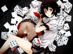  black_hair dice lying necktie on_side original red_eyes short_hair skirt solo wool_(kurokrkr) 