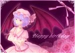  adapted_costume ascot bad_id bad_pixiv_id bat_wings bow choker crossed_arms fang flower happy_birthday hat hat_bow hibaarborvitae jewelry multicolored multicolored_eyes nail_polish purple purple_hair remilia_scarlet ribbon ring rose short_hair skirt skirt_set slit_pupils solo touhou wings 
