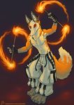  canine chain clothing ear_piercing earring fire fire_dancing fox gloves male mammal mask navel nipple_piercing nipples pants piercing solo standing tail 