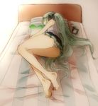  bare_shoulders barefoot bed closed_eyes feet foreshortening green_hair hatsune_miku long_hair lying on_side panties sketch sleeping solo striped striped_panties syutyou twintails underwear very_long_hair vocaloid 