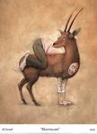  abstract_background antelope clothing hooves human jeans kevin_cornell looking_at_viewer male mammal shirt sneakers what 