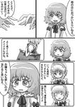  ^_^ bag braid closed_eyes comic fang greyscale izayoi_sakuya kana_tako maid monochrome multiple_girls no_hat no_headwear open_mouth raincoat remilia_scarlet shopping_bag short_hair smile touhou translated twin_braids 