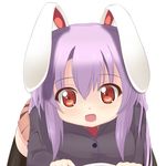  :o animal_ears bad_id bad_pixiv_id bent_over black_legwear blush bunny_ears chimunge face highres long_hair looking_at_viewer miniskirt pleated_skirt pov purple_hair red_eyes reisen_udongein_inaba skirt solo thighhighs touhou zettai_ryouiki 