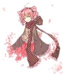  ahoge charlotte_(madoka_magica) d1andian drill_hair flower mahou_shoujo_madoka_magica personification petals pink_hair polka_dot polka_dot_scarf rose scarf sleeves_past_wrists solo twin_drills twintails yellow_eyes 