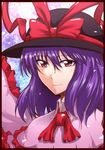  border closed_mouth face hat nagae_iku portrait purple_hair red_eyes segami_daisuke smile solo touhou 