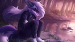 blue_body blue_fur bodily_fluids canid canine crying dankitsune dark_clothing female fox fur hair hi_res huddled long_hair mammal pond sad solo sparrow_(bbv) tears water white_hair