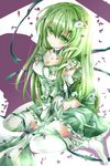  alternate_costume bad_id bad_pixiv_id bow breasts detached_sleeves frills frog green_eyes green_hair hair_ornament kochiya_sanae long_hair medium_breasts nanase_nao petals skirt smile snake solo thighhighs tongue touhou zettai_ryouiki 