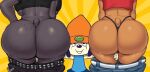 absurd_res anthro beanie between_thighs big_breasts big_butt bottomwear bottomwear_down bovid breasts brown_body brown_fur butt canid canine canis caprine clothed clothing crop_top domestic_dog female female_focus freckled_butt freckles fur gray_impact group hat headgear headwear hi_res huge_breasts huge_butt lammy_lamb larger_female male male/female mammal pants pants_down parappa parappa_the_rapper partially_clothed rammy_lamb sheep shirt short_tail size_difference smaller_male smile sony_corporation sony_interactive_entertainment tail thick_thighs topwear trio um_jammer_lammy wide_hips