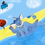 anthro beach eeveelution female generation_1_pokemon genitals hi_res nintendo nude nude_anthro nude_female pokemon pokemon_(species) pussy sea sitting_in_water solo spread_legs spread_pussy spreading vaporeon water xterminhate
