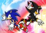 2017 5_fingers abstract_background anthro black_body black_fur black_nose blue_body blue_fur boots bracelet chest_tuft clothing countershade_fur countershading duo earth eulipotyphlan fingers footwear frown frowning_at_viewer full-length_portrait fur gloves green_eyes handwear hedgehog hi_res jewelry kidd_kai looking_at_viewer male mammal multicolored_body multicolored_fur on_model planet portrait pose red_body red_clothing red_eyes red_footwear red_fur red_shoes rocket_boots sega shadow_the_hedgehog shoes smile smiling_at_viewer soap_shoes sonic_adventure sonic_the_hedgehog sonic_the_hedgehog_(series) tan_body tan_countershading tan_fur tuft white_clothing white_gloves white_handwear