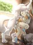 absurd_res anal anal_knotting anal_penetration animal_genitalia anthro balls black_(link6432) bodily_fluids butt canid canine canis cum cum_inside cum_while_penetrated digital_media_(artwork) duo femboy fennec_fox fluffyboi_the_fennec fox fur genital_fluids genitals hair hi_res kissing knotting link6432 male male/male male_penetrated male_penetrating male_penetrating_male mammal nipples nude penetration penile penile_penetration penis penis_in_ass sex shower simple_background size_difference smile tail text true_fox wolf