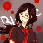  black_hair blood-c glasses kisaragi_saya long_hair necktie red_eyes school_uniform solo twintails 