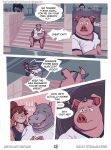 anthro athletic_wear basil_(mikrogoat) bottomwear clothing comic common_hippopotamus dialogue domestic_pig ear_piercing female gym gym_bottomwear gym_shorts hi_res hippopotamid hooves horn hybrid lagomorph leporid long_ears male mammal mikrogoat overweight overweight_anthro overweight_male piercing rabbit ruby_(mikrogoat) shorts snout speech_bubble stairs suid suine sus_(pig) thought_bubble