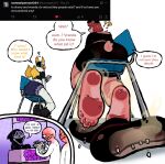 2025 absurd_res anthro bat bear blarf022 blarf_(blarf022) chair dialogue english_text extreme_size_difference feet foot_fetish foot_focus furniture hi_res honduran_white_bat humanoid humanoid_feet kinx_(blarf022) leaf-nosed_bat mammal micro microbat musk oblivious on_chair plantigrade sherry_bear_(blarf022) sitting sitting_on_chair size_difference smelly smelly_feet soles stink_fumes stuck_to_foot text vranda_von_bat_(blarf022) yangochiropteran