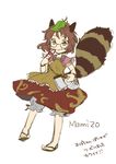  animal_ears bad_id bad_pixiv_id banned_artist bottle brown_hair futatsuiwa_mamizou glasses grin leaf leaf_on_head pince-nez raccoon_ears raccoon_tail ria sake_bottle sandals short_hair sketch smile solo tail touhou 