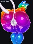 absurd_res anthro anus big_butt bodily_fluids butt domestic_cat felid feline felis female genital_fluids genitals hi_res kss_nf looking_at_viewer looking_back mammal multicolored_body nude presenting presenting_hindquarters presenting_pussy pussy rainbow_(sadflowerhappy) rainbow_body rear_view solo sweat thick_thighs vaginal_fluids white_pussy