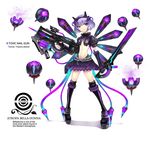  boots elbow_gloves fingerless_gloves gia gloves gun highres mecha_musume mechanical_wings midriff navel original personification purple_eyes purple_hair shadow short_hair skirt solo standing sword thigh_boots thighhighs weapon wings 