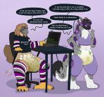 absurd_res accipitrid accipitriform ambiguous_gender anthro armwear asexual_pride_colors avian bird bodily_fluids chair clothing computer diaper duo eagle electronics felid furniture genital_fluids hi_res incontinence laptop leggings legwear lgbt_pride machine male male/ambiguous mammal maynara on_chair pantherine philippine_eagle pirate_eagle pride_colors protogen reprogramming shirt sitting sitting_on_chair snow_leopard topwear unclean_diaper urine used_diaper wet_diaper wire