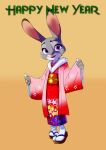  absurd_res clothing disney female hi_res holidays japanese_clothing judy_hopps kimono lagomorph mammal new_year rabbit simple_background solo yellow_background zigrock001 zootopia 