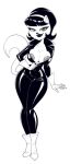 2025 accessory anthro big_breasts black_bodysuit black_clothing black_lips black_skinsuit bodysuit boots breasts cleavage clothed clothing curvy_figure domestic_cat felid feline felis female footwear full-length_portrait gloves green_eyes hair_accessory hairband handwear high_heeled_boots high_heels hourglass_figure kitty_katswell lips looking_at_viewer mammal monochrome nickelodeon nipple_slip omiiverse portrait seductive shoes skinsuit small_waist smile solo standing t.u.f.f._puppy tight_clothing unzipped_bodysuit wide_hips