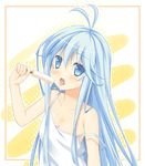  ahoge blue_eyes blue_hair denpa_onna_to_seishun_otoko food hitoguchi_(hioxhio) long_hair lowres off_shoulder popsicle sexually_suggestive solo tongue touwa_erio 