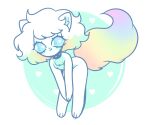 :3 ambiguous_gender anthro bent_over blue_eyes collar domestic_cat dreamalgia eyelashes felid feline felis hair heart_eyes heart_symbol hi_res highlights_(coloring) mammal markings multicolored_highlights multicolored_markings multicolored_tail paws rainbow_highlights rainbow_markings rainbow_tail solo spiked_collar spikes tail white_hair