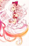  aisha_(elsword) bad_id bad_pixiv_id braid cherry_blossoms choker dress earrings elsword flower gloves jewelry long_hair mouth_hold multicolored multicolored_rose petals pink_hair profile red_eyes red_flower red_rose rose solo somu_(dlektha1994) wedding wedding_dress white_gloves yellow_flower yellow_rose 