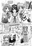  comic cosplay crossover greyscale hard_translated highres hirasawa_yui k-on! kita_high_school_uniform lyrical_nanoha mahou_shoujo_lyrical_nanoha monochrome multiple_girls neon_genesis_evangelion sakuragaoka_high_school_uniform school_uniform shikinami_asuka_langley souryuu_asuka_langley spanish suzumiya_haruhi suzumiya_haruhi_no_yuuutsu takamachi_nanoha translated tsukimi_daifuku 