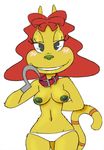  biggysix blush breasts clothed clothing collar dr_hutchison female green_nipples hair i_keep_a_baboon_heart_under_my_pillow looking_at_viewer miss_hutchison nicktoons nipples panties red_hair rocko&#039;s_modern_life rocko's_modern_life skimpy smile solo topless underwear weapon 
