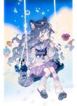  absurdres akemi_homura animal_ears black_hair bubble_skirt cat_ears dress funeral_dress hairband highres magical_girl mahou_shoujo_madoka_magica mitakihara_school_uniform nailiu_mashu school_uniform sitting skirt two-tone_capelet 