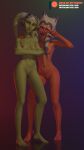 3d_(artwork) 9:16 absurd_res ahsoka_tano alien barefoot breasts digital_media_(artwork) duo feet female genitals gesture green_body green_skin hand_gesture happy hera_syndulla hi_res humanoid humanoid_genitalia humanoid_pussy lips looking_at_viewer nipples nude pose pussy smile star_wars star_wars_rebels text tig3r togruta twi&#039;lek url v_sign