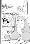  black_and_white canine chibineco chubby comic female fox japanese_text male mammal monochrome panda penis plain_background text translation_request unknown_species white_background 