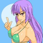 bikini breasts cleavage gundam gundam_zz large_breasts lowres mamelove purple_hair roux_louka swimsuit 