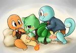 balls blue_eyes blush bulbasaur charmander cum doneru fire gay group group_sex male nintendo oral penis pillow pok&#233;mon pok&eacute;mon red_eyes sex squirtle suit sweat tail threesome turtlecock uniform video_games young 