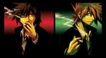  2boys cigarette multiple_boys ookido_green pokemon red_(pokemon) sei_jun smoke smoking 