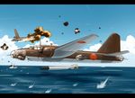  aircraft airplane battle bomber commentary_request copyright_request damaged day fire ki-67 letterboxed military military_vehicle no_humans shoki_(tel) sky smoke torpedo water world_war_ii 