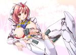  1girl blush breasts brown_eyes brown_hair commentary_request egg_vibrator gundam large_breasts mecha_musume mori_chu rx-78-2 sex_toy solo vibrator 