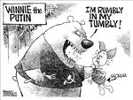  black_and_white cartoon english_text forest fork greyscale hammer_and_sickle jerry_holbert mammal monochrome pig piglet political pooh_bear porcine text tree vladimir_putin winnie_the_pooh winnie_the_pooh_(franchise) wood 