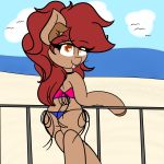  &lt;3 2019 anthro athena_redguard beach bikini bisexual butt clothed clothing digital_media_(artwork) equine female freckles fur hi_res looking_at_viewer male mammal my_little_pony pride_(disambiguation) seaside solo swimsuit theawkwarddork thick_thighs tongue wide_hips 