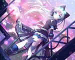  animal_ears artificial_wings bad_id bad_pixiv_id belt blue_eyes blush boots brown_dress cat_ears cat_tail collar dress dutch_angle elbow_gloves fake_animal_ears gloves glowing long_hair looking_at_viewer mecha_musume mishima_kurone original silver_hair snowing solo tail thighhighs white_legwear zettai_ryouiki 