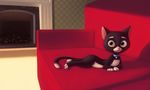  collar cute disney feline female feral green_eyes looking_at_viewer mammal mittens_(bolt) nitro nude sofa solo 